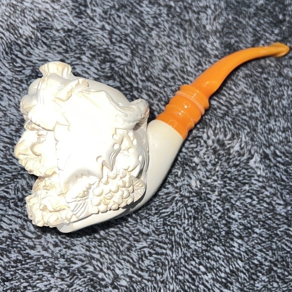 HAND CARVED MEERSCHAUM PIPE GREEN MAN / PIRATE VINTAGE WITH CUSTOM CASE. - Picture 6 of 17